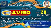 Ampliacion de Fechas para Registro  Obtención de Fichas de Nuevo Ingreso